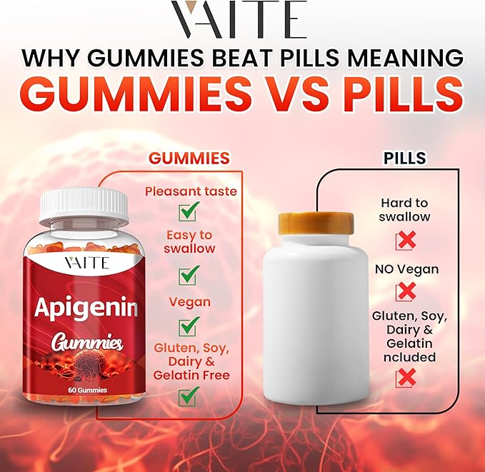 Apigenin Supplement 150mg - Chamomile Extract Vegan Gummies with Flavonoids Bioflavonoids &amp Polyphenols - Plant-Based Relaxation Support - Liposomal Calm Formula - Non-GMO Herbal Mood Balance