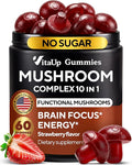 Mushroom Gummies for Adults - USA Made 10 in 1 Mushroom Supplement - Mushroom Complex with Lions Mane Cordyceps Turkey Tail Reishi Shiitake for Cognitive &amp Immune Support - 60 Count