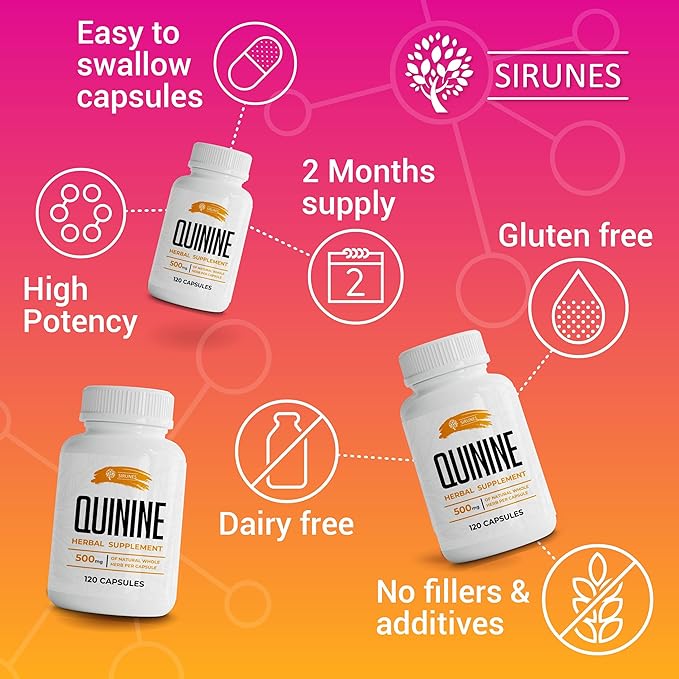 Leg Cramps Relief Quinine Capsules – Natural Cinchona Bark Supplement for Cramp Defense &amp Digestive Health – 500 mg Quinine Pills 120 Tablets Non-GMO Gluten-Free
