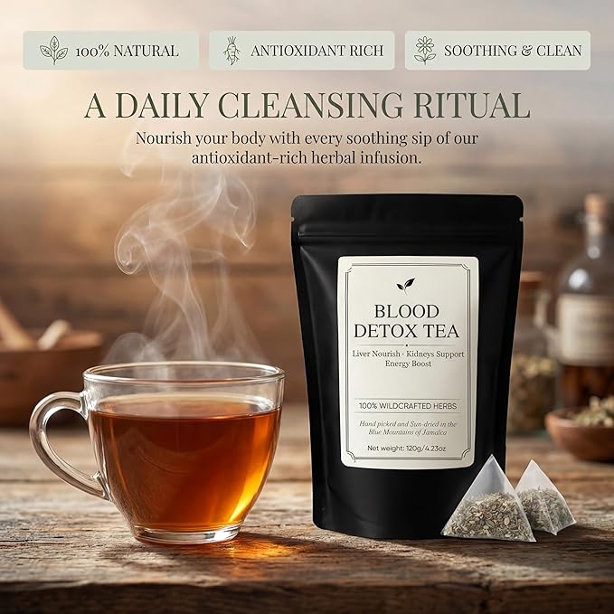 Jamaican Healing Garden Blood Detox Tea Wildcrafted Herbs with Guaco Burdock Root Oregano Cinnamon Moringa Hand Picked and Sun-Dried in the Blue Mountains of Jamalca (1)