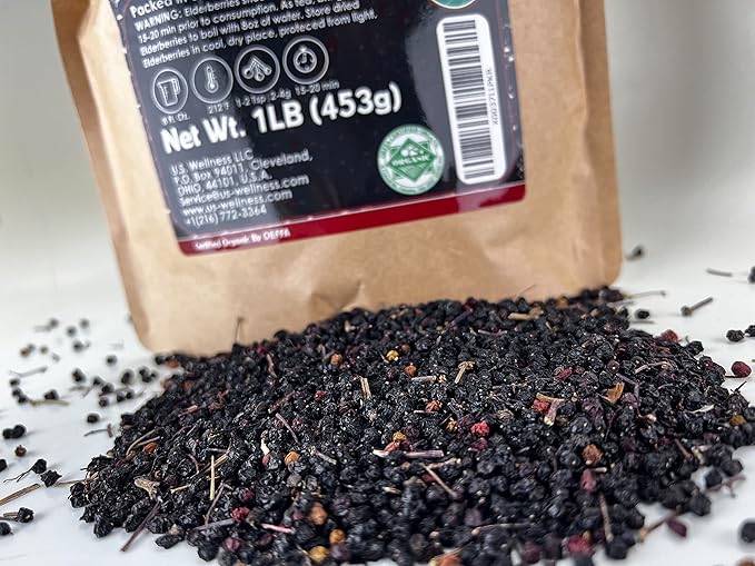 Elderberries – 1lb (Real Wild Harvest) | 100% USDA Certified Organic | Bulk Black Dried Elderberry | for Making Elder Syrup Gummies Tea - Raw Vegan Sambucus Nigra