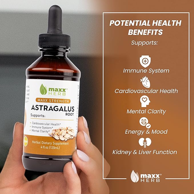 Maxx Herb Astragalus Root Extract - Max Strength Liquid Tincture Absorbs Better Than Capsules or Powder for Immune Support and Mental Clarity - 4 Oz Bottle (60 Servings)