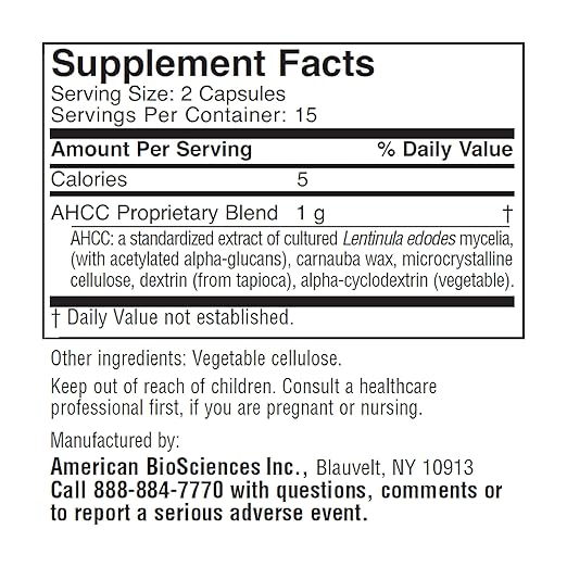 American BioSciences ImmPower AHCC Mushroom Supplement 6-Pack Enhanced Immune Support Natural Killer Cell Activity and Cytokine Production 30 Vegetarian Capsules 500 milligrams per Capsule