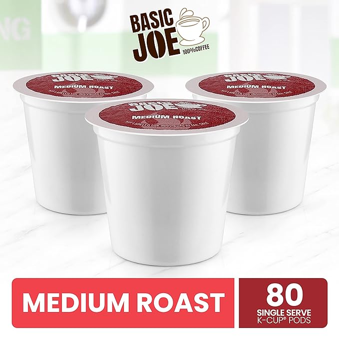 Basic Joe Medium Roast Coffee Pods - 80 Count | Single Serve K-Cup Compatible Pods | 100% Arabica | Balanced Everyday Roast | Made in USA