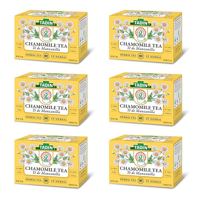 Tadin Chamomile Tea Herbal Tea Caffeine Free Tea Tea Bags Individually Wrapped 24 Tea Bags Per Box Pack of 6