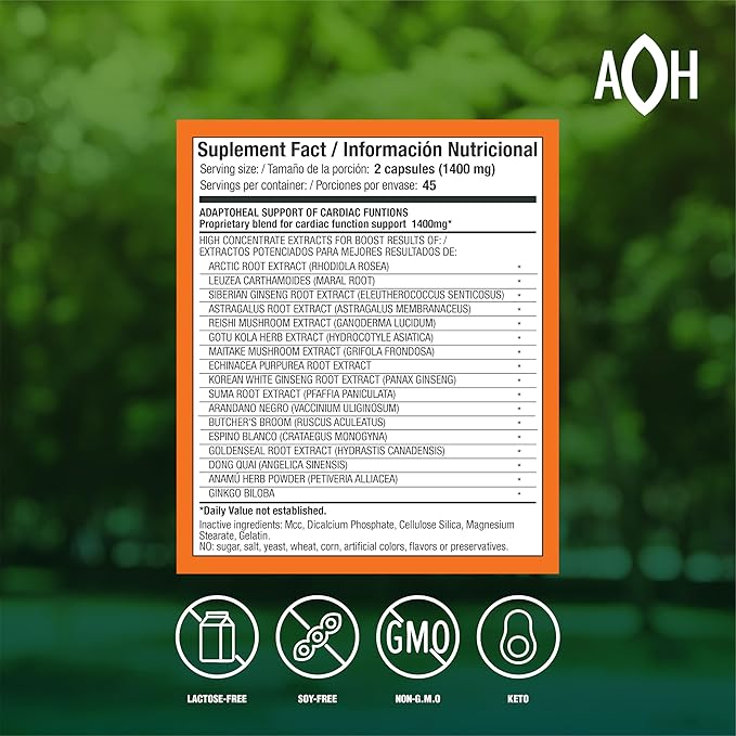 ADAPTOHEAL Blood Pressure Supplement with Adaptogens - Reishi Ginkgo Biloba Astragulus &amp Hawthorn Berry - 700mg - 90 Capsules