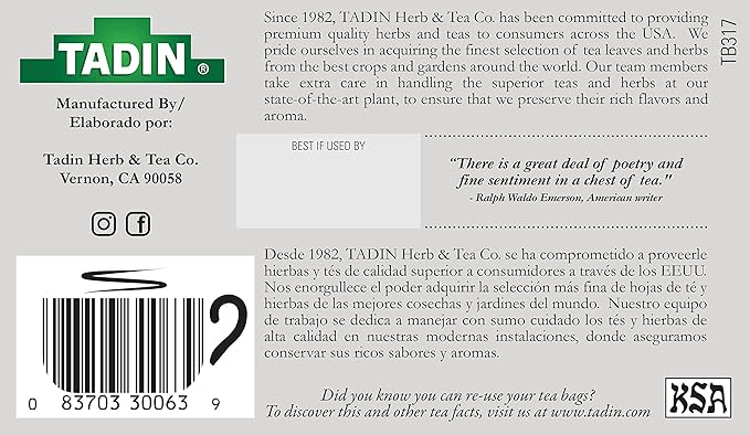 Tadin Peppermint Tea Herbal Tea Caffeine Free 24 Tea Bags Per Box Pack of 6