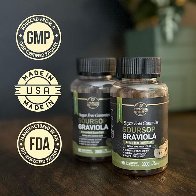 Soursop Leaves &amp Soursop Fruit Gummies - 3000mg Soursop Extract - 2 Pack Graviola Supplement - Soursop Fruit and Leaf - 120ct - Sugar-Free - Gluten Free – Non-GMO – Vegan Friendly