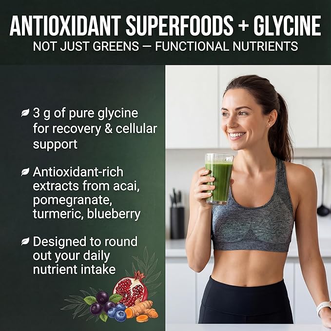 PEScience Greens Powder Superfood with Natural Chlorophyll Reishi &amp Turkey Tail Mushroom Powders Freeze-Dried Kale Spinach Broccoli Sprouts - Lime Flavor 30 Servings