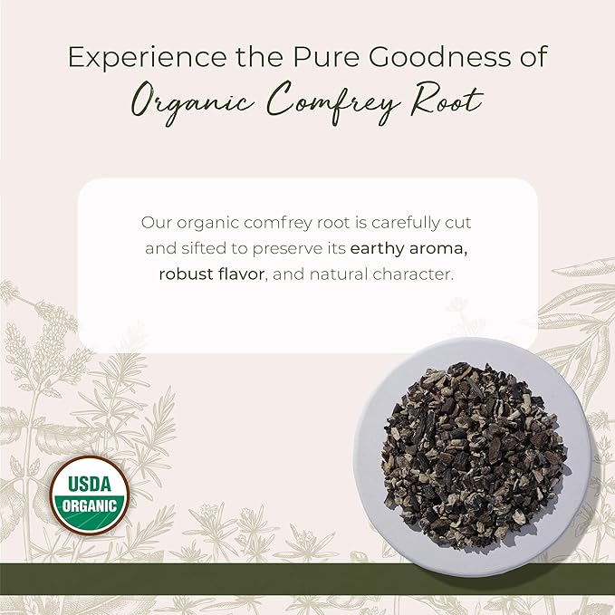 Starwest Botanicals Organic Dried Comfrey Root - Natural Herb for Topical Application Salve or Oil Cut &amp Sifted Certified Kosher Non-GMO - Bulk 1 lb Bag