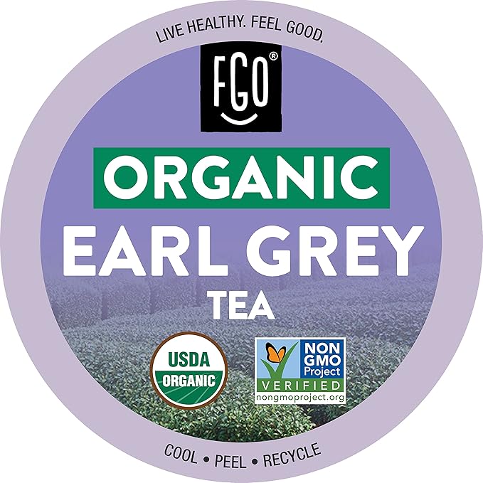 FGO Organic Earl Grey Tea K-Cup Pods for Keurig 24 Count (Pack of 1) Premium Black Tea is USDA Organic Non-GMO &amp Recyclable with Naturally Occurring Caffeine
