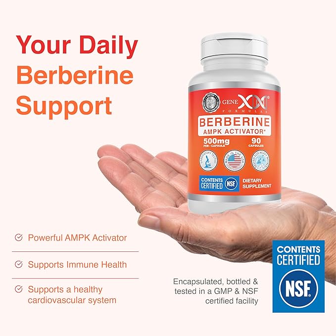 Genex Formulas Berberine HCl 500mg (90 Capsules) - NSF Certified for Safety Quality &amp Label Accuracy - Supports Immune Health - Non-GMO Gluten Free Vegetarian