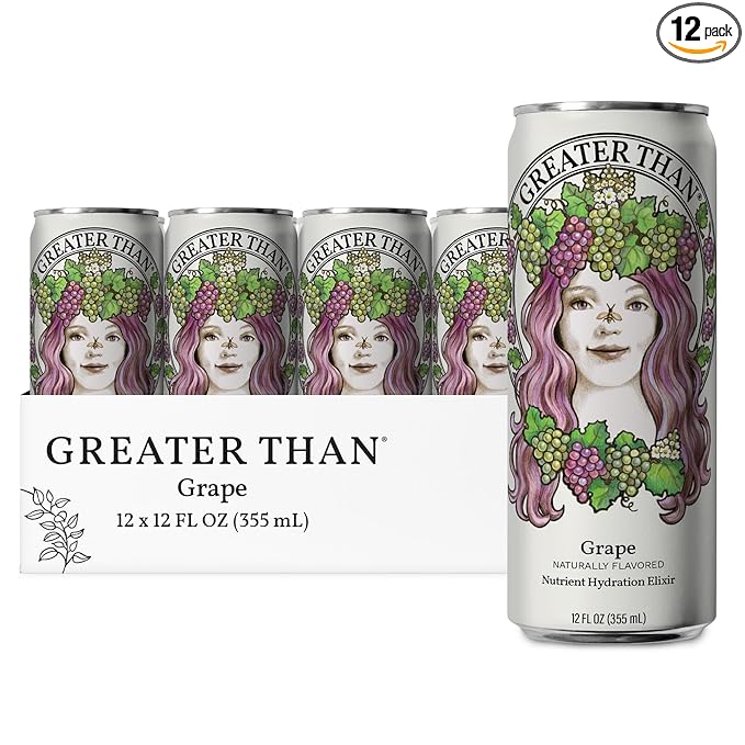 GREATER THAN Hydration for Her - Nutrient Enhanced Coconut Water Electrolyte Beverage with Real Fruit Plant-Based Vitamins &amp Fiber Clean Functional Hydration Grape 12 oz (12 Pack)