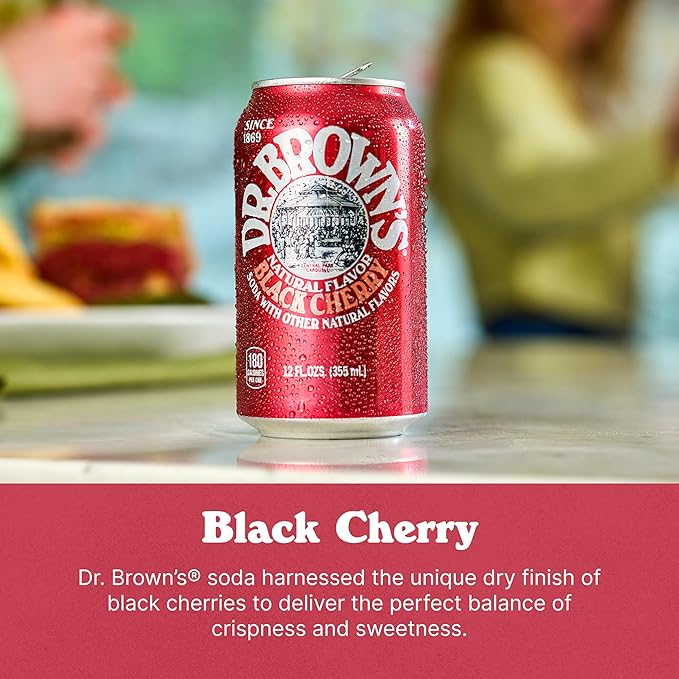 Dr. Brown's Black Cherry Soda - A New York Original - 24 Cans - Kosher Gourmet Soda Pop - Black Cherry Flavored Craft Soda - 24 x 12 oz Cans