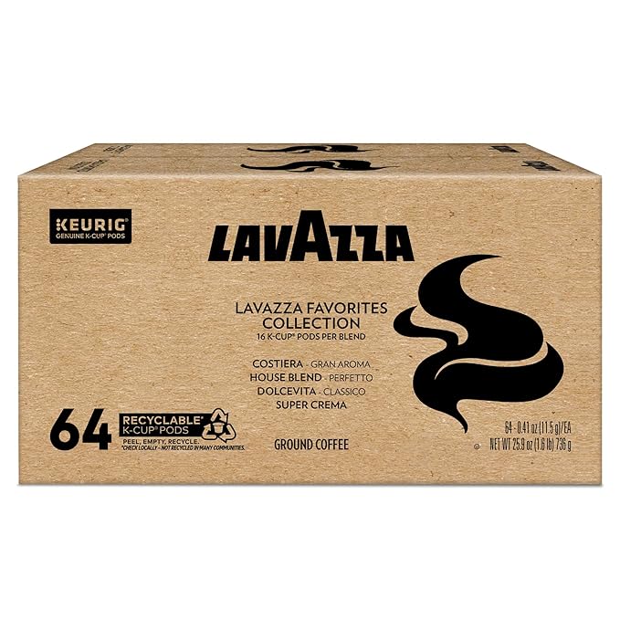 Lavazza Favorites Collection Variety Pack Single Serve Keurig® K-Cup® Pods Light and Medium Roast Coffees 64-Count Box