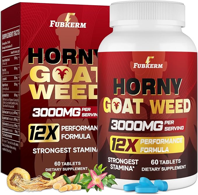 Hornygoatweed for Men 12 in 1 Horny Goat Weed Maximum Strength Male Enhancing Supplement with Maca Root Tongkat Ali Panax Ginseng Saw Palmetto for Hormone Stamina Performance Energy 60 Count
