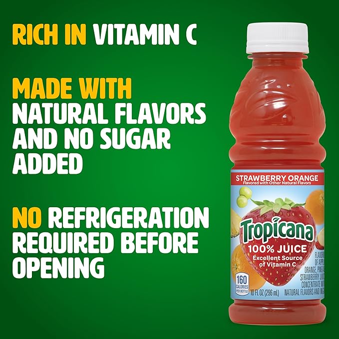 Tropicana 100% Orange Strawberry Juice�Single Serve 10 Fl Oz Bottles (Pack of 24) - Real Fruit Juice Vitamin C B &amp E Rich No Added Sugars No Artificial Flavors