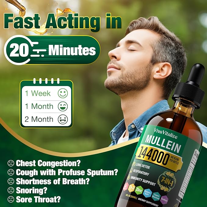 Mullein Drops for Lungs144000mg Mullein Leaf Extract for Lungs Cleanse &amp Respiratory Function Healthy Breathing Immune Digestive System Natural Herbal Supplement Sugar &amp Alcohol-Free120-Da