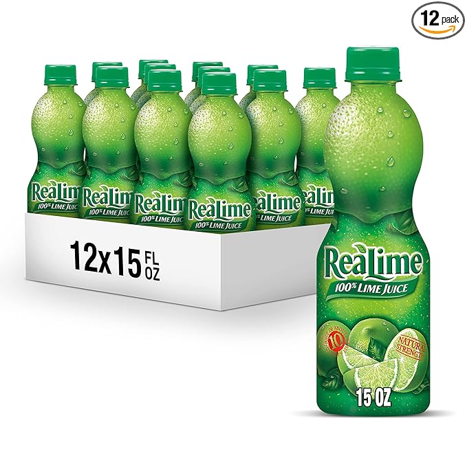 ReaLime 100% Lime Juice 15 fl oz bottle (Pack of 12) Made with Lime Juice from Concentrate Gluten-Free Sodium Free Perfect Mixer to add to Cocktails and Marinades