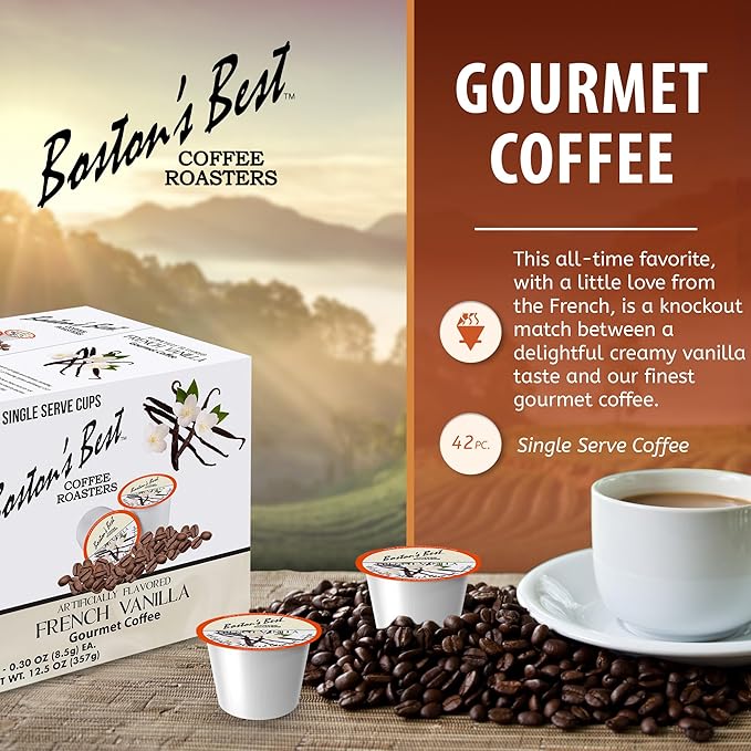 Boston’s Best – French Vanilla Flavored – Medium Roast – Single Serve Coffee Pods Compatible with Keurig Brewers – 42 Pods