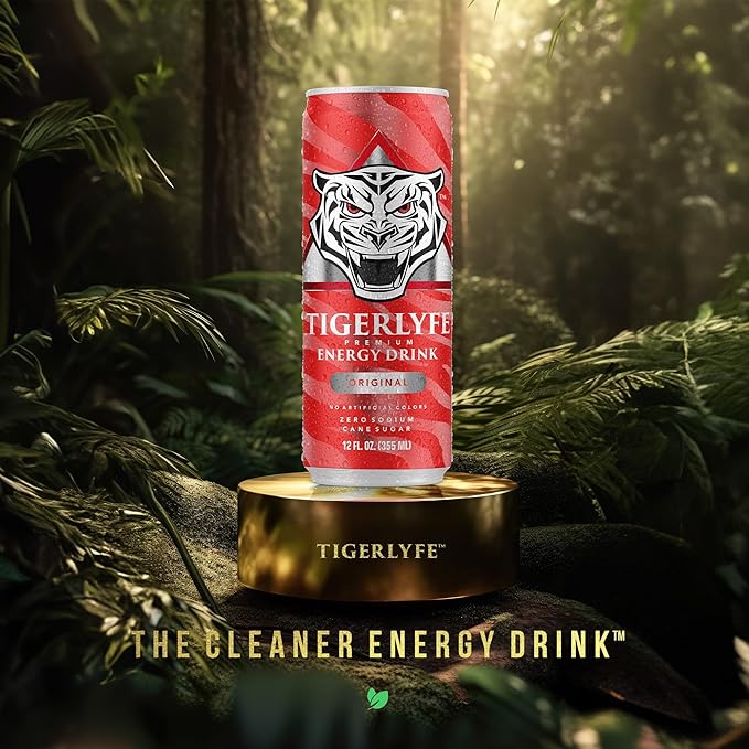TIGERLYFE Energy Drink 12 Pack 12oz Slim Cans Energy Drinks Bulk with 24g Cane Sugar 110 Calories Energy Drink for Energy &amp Focus Zero Calorie Energy Drinks with Vitamin B &amp Potassium Ene