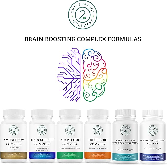 Organic Mushroom Complex - 7 Mushroom Supplement - Immune Support Nootropic &amp Adaptogenic Supplement with Lion's Mane Chaga Maitake Shiitake Reishi Turkey Tails Cordyceps Capsules