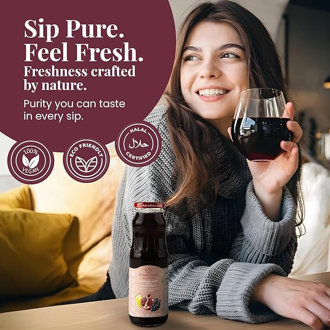Pure Pomegranate Apple &amp Grape Juice 8.4oz Glass Bottle (Pack of 12) Cold Pressed Juice Not from Concentrate Non-GMO No Sugar Added Gluten Free Preservative Free