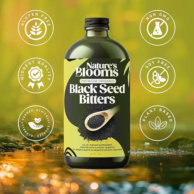 Nature's Blooms: Black Seed Bitters Natural Supplement for Health and Wellness|Super Antioxidant for Immune Support Joints Digestion Hair &amp Skin|16 oz
