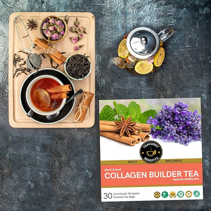 TEACURRY Collagen Tea (1 Month Pack 30 Tea Bags) - Healthy Bright Looking Skin - Herbal Tea - All Natural Caffeine Free