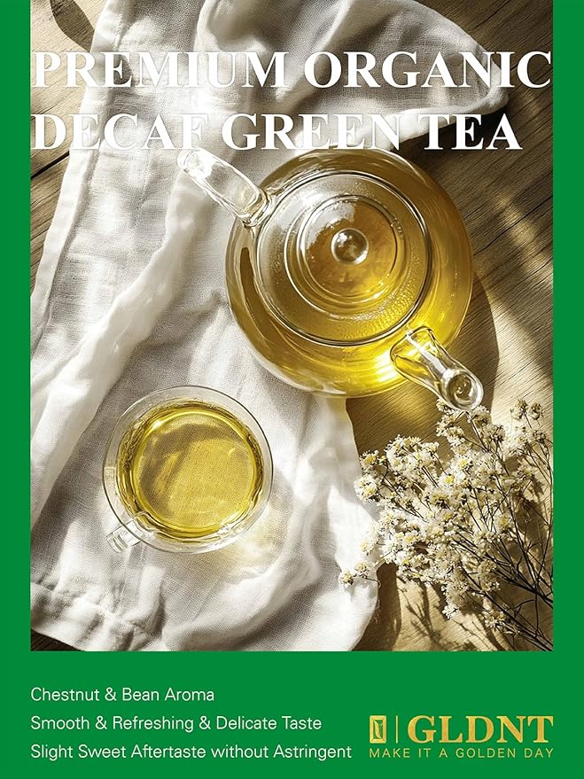 GLDNT Organic Decaf Green Tea Organic Decaffeinated Green Tea Loose leaf Delicate &amp Smooth Flavor Hot &amp Iced Tea 16 Ounce