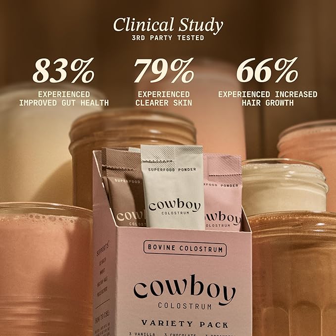 Cowboy - The Exclusive 1st Milking Whole Grass Fed Colostrum Supplement for Full Body Health - Bovine Colostrum Powder Packed w/Bioactive Nutrients (10 Travel Packs - Unflavored)