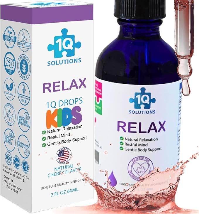 1Q Relax – Natural Liquid Calm Keeper Drops for Kids| Magnesium Glycinate L-Theanine &amp L-Glycine |No Melatonin Sugar-Free Vegan Non-GMO | Advanced Absorption | Gentle Mood Bedtime &amp Sleep