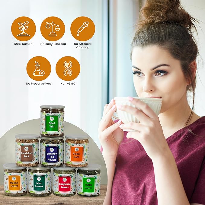 Loose Leaf Tea Set | Upto 450 Servings | Set of 8 teas for Wellness and Flavor Enthusiasts | Experience Blissful Infusion &amp Refreshing Aromatic Teas! | 100% Natural Ingredients | by Yogi's Gift®