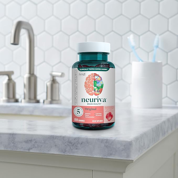 NEURIVA Original Brain Supplement for Memory Focus &amp Concentration + Learning &amp Accuracy with Clinically Tested Nootropics Phosphatidylserine and Neurofactor Strawberry Flavor 50 Gummies