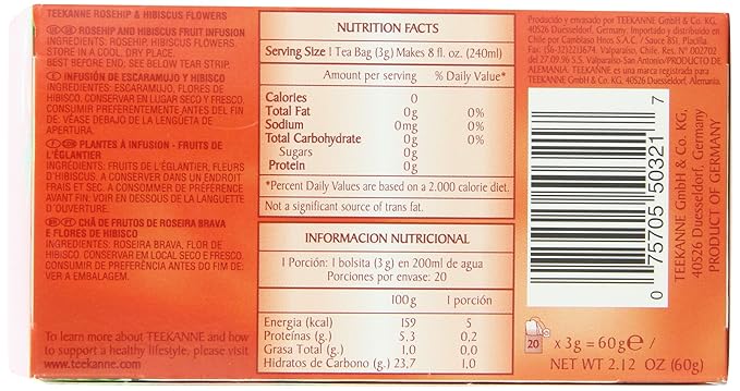 Teekanne Tea Rose Hip &amp Hibiscus Flowers 20 - Teabags 2.12 Ounce (Pack of 5)