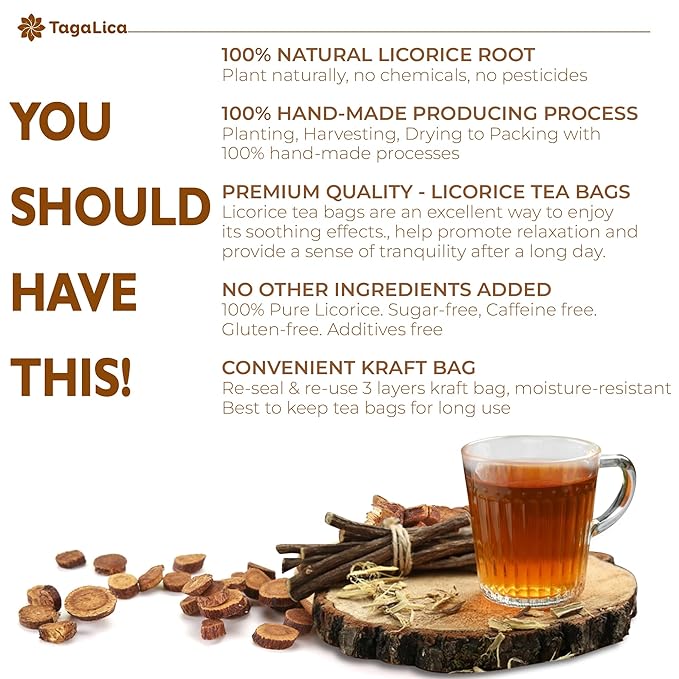 Tagalica Premium 75 Licorice Tea Bags 100% Natural &amp Pure Warming and Natural Sweet Herbal Tea Eco-Conscious Tea Bags No Additives No Caffeine Vegan