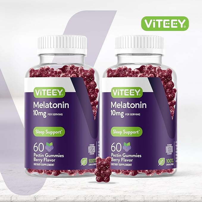 Viteey Melatonin Gummies 10mg - Sleep Gummies for Adults Extra Strength Melatonin - Vegan GMO Free Gluten Free - 120 Count