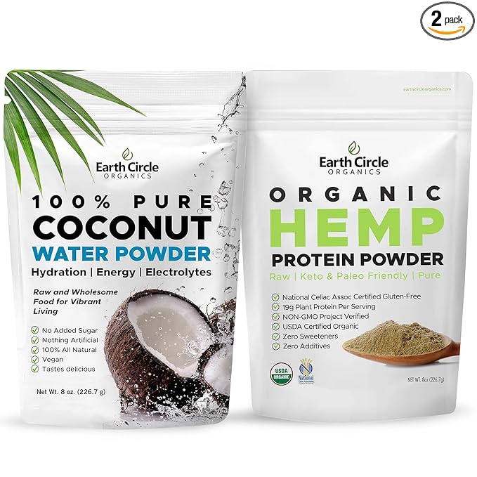 Coconut Water Powder and Hemp Protein Powder Bundle – Premium Hydration and Muscle Recovery – Vegan Gluten-Free Versatile for Smoothies Shakes and Baking