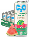 C2O - Coconut Water Infusions - Watermelon Wave (12 Pack) - 700mg of Electrolytes - Made with Fresh Coconut Water + Real Fruit Juice - Plant Based Natural Hydration Non GMO - 12 Slim Cans 10.5 fl oz