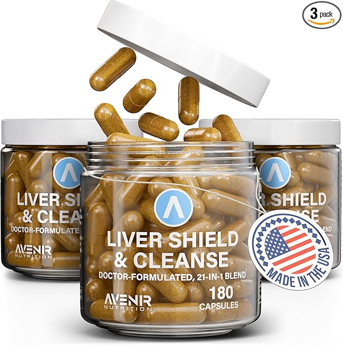 Avenir Nutrition Liver Shield &amp Cleanse | Herbal Liver Cleanse Detox &amp Repair Supplement | Milk Thistle &amp Artichoke Extract Supplements | Fatty Liver &amp Health Support | 180 Capsules fo