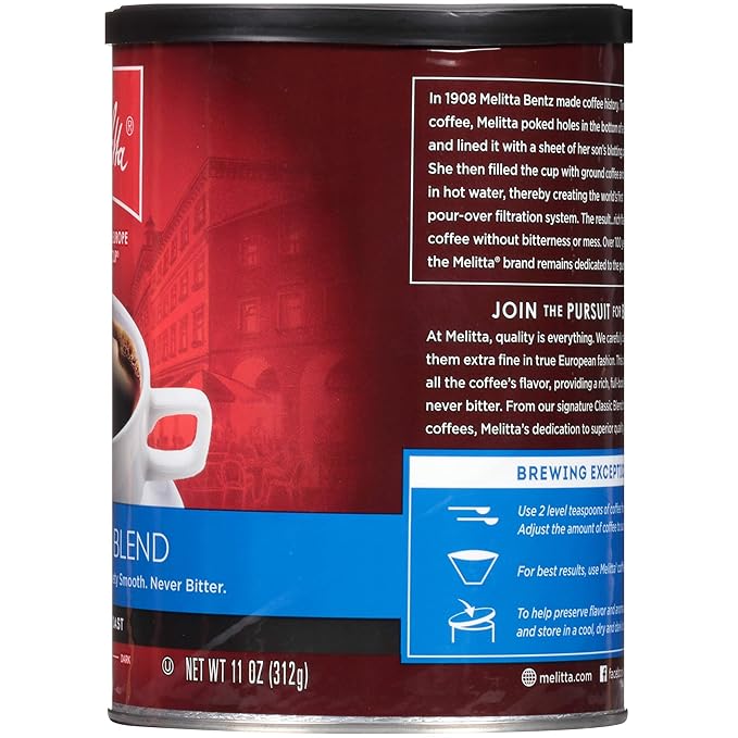 Melitta Classic Blend Coffee Medium Roast Extra Fine Grind 11 Ounce Can (Pack of 6) 66 Ounces Total