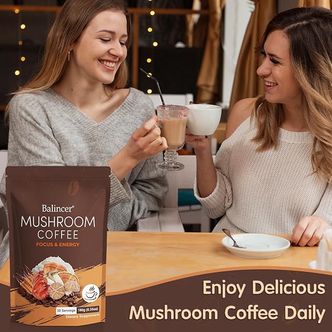 Mushroom Coffee 6 Adaptogenic Mushrooms with Lion's Mane Cordyceps Turkey Tail &amp More Instant Mushroom Coffee for Focus Energy Immune &amp Digestion Support
