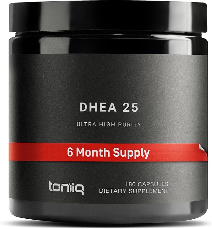 Toniiq Ultra High Strength DHEA 25mg Supplement for Men - 99%+ Highly Purified and Bioavailable Micronized DHEA Supplement for Women and Men - DHEA 25 mg - 180 Capsules