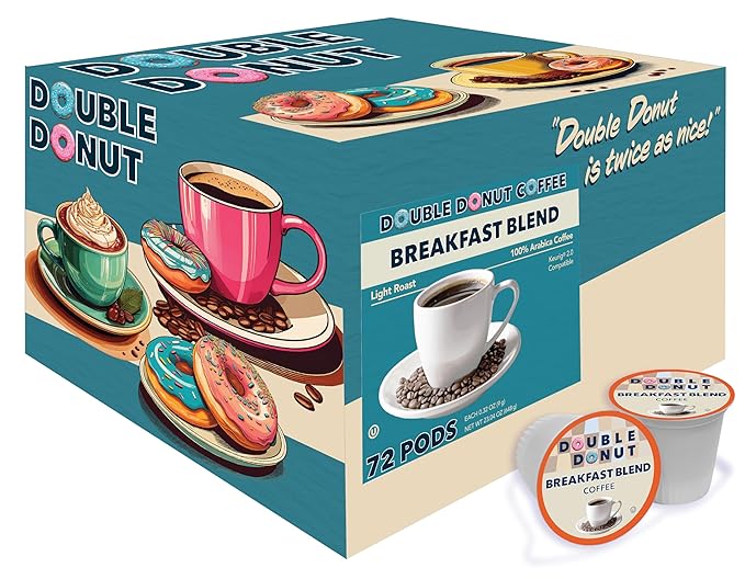 Double Donut Coffee Breakfast Blend Coffee Pods Light Roast Coffee in Recyclable Single-Serve Pods for Keurig K Cups Brewer Machines 72 Count Bulk Pack original version