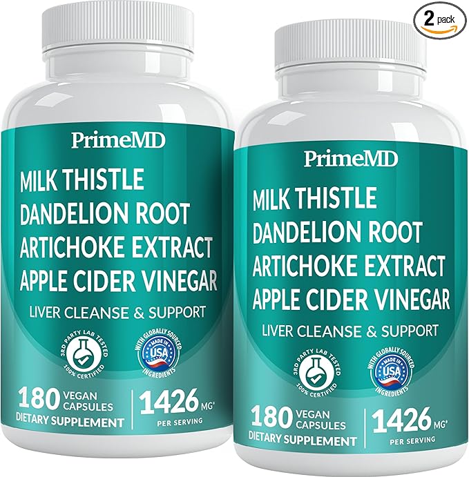 32-in-1 Liver Support with Milk Thistle Supplement – Liver Detox with Silymarin Artichoke Extract &amp Beetroot Powder – Comprehensive Wellness Formula for Liver Cleanse – 1426mg (180 count) (Pack o