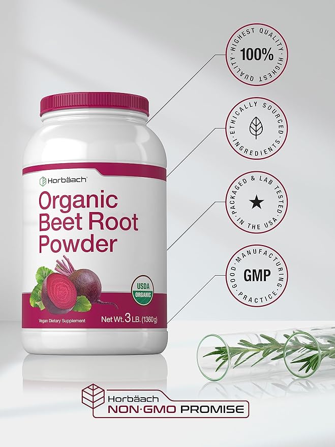 Horbäach Organic Beet Root Powder | 3lb Bulk Supplement | Raw Superfood | Vegan Non-GMO and Gluten Free Formula