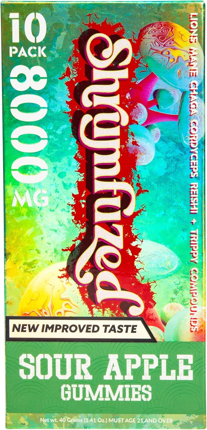 Proprietary Nootropic Gummy 8000mg - Now with New Improved Taste - Lion's Mane Reishi Chaga and Cordycep Nootropic Mushroom Blend (10 Sour Apple)