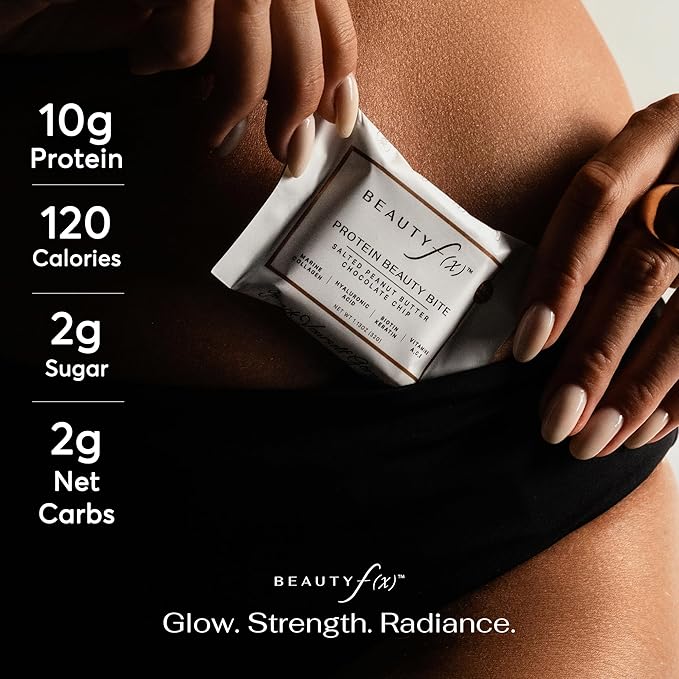 Beauty f(x) Protein Beauty Bites - Collagen Bars – Salted Peanut Butter &amp Chocolate Chip Collagen Protein Bars for Women – 10g Protein 120 Calories No Added Sugar – Supports Skin Hair and Nail