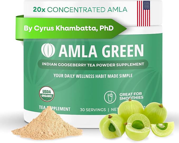 Amla Powder &amp Green Tea Superfood Supplement 20x Ultra Concentrated Amla Antioxidant Support Made with Oolong Tea and Indian Gooseberries Organic Vegan Classic Flavor 30 Servings