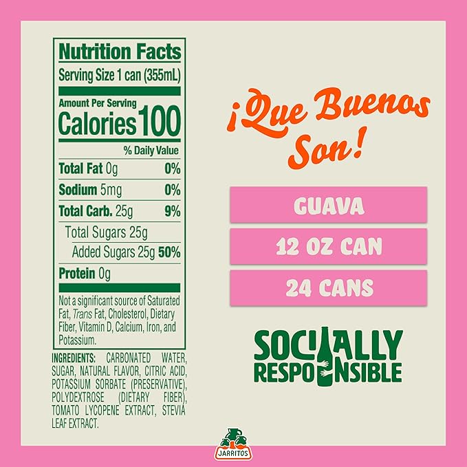 Jarritos - Mexican Soda Soft Drinks Guava (12 oz 355ml) 24 Cans (3 Boxes of 8) - Made with Real Cane Sugar - 0g Fat - Made in Mexico - Natural Flavor Soda Pop - Party &amp BBQ Beverages